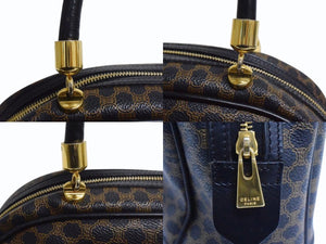 CELINE セリーヌ マカダム柄 ハンドバッグ ブラック ブラウン ミニボストン ロゴ PVC レザー MC96 ゴールド金具 鞄 美品 中古 4b003443