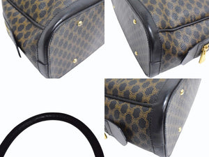 CELINE セリーヌ マカダム柄 ハンドバッグ ブラック ブラウン ミニボストン ロゴ PVC レザー MC96 ゴールド金具 鞄 美品 中古 4b003443