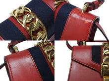 Load image into Gallery viewer, GUCCI グッチ シルヴィ ミニ 2WAY ハンドバッグ ショルダーバッグ 470270 レザー レッド ネイビー ゴールド金具 美品 中古 4b003445