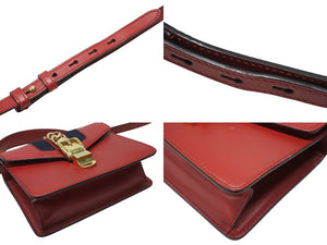 GUCCI グッチ シルヴィ ミニ 2WAY ハンドバッグ ショルダーバッグ 470270 レザー レッド ネイビー ゴールド金具 美品 中古 4b003445