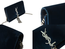 Load image into Gallery viewer, SAINT LAURENT サンローラン ケイト タッセル ベルベット チェーンウォレット 491521 ショルダーバッグ ラインストーン カサンドラロゴ グリーン 美品 中古 4b003446