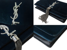 Load image into Gallery viewer, SAINT LAURENT サンローラン ケイト タッセル ベルベット チェーンウォレット 491521 ショルダーバッグ ラインストーン カサンドラロゴ グリーン 美品 中古 4b003446