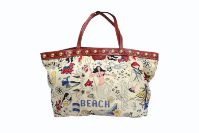 GUCCI グッチ ショルダーバッグ トートバッグ ビーチショッパー 207292 ナイロン アイボリー レッド マルチカラー 美品 中古 4b003449
