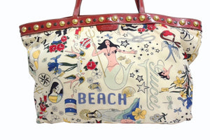 GUCCI グッチ ショルダーバッグ トートバッグ ビーチショッパー 207292 ナイロン アイボリー レッド マルチカラー 美品 中古 4b003449