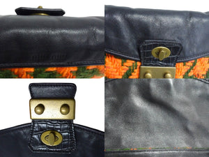 MIUMIU ミュウミュウ ワンショルダーバッグ ハンドバッグ 2way レザー ウール ブラック マルチカラー ゴールド金具 美品 中古 4b003450