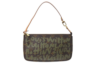 LOUIS VUITTON ルイヴィトン ポシェットアクセソワールモノグラムグラフィティ M92191 ハンドバッグ カーキ 美品 中古 4b003454