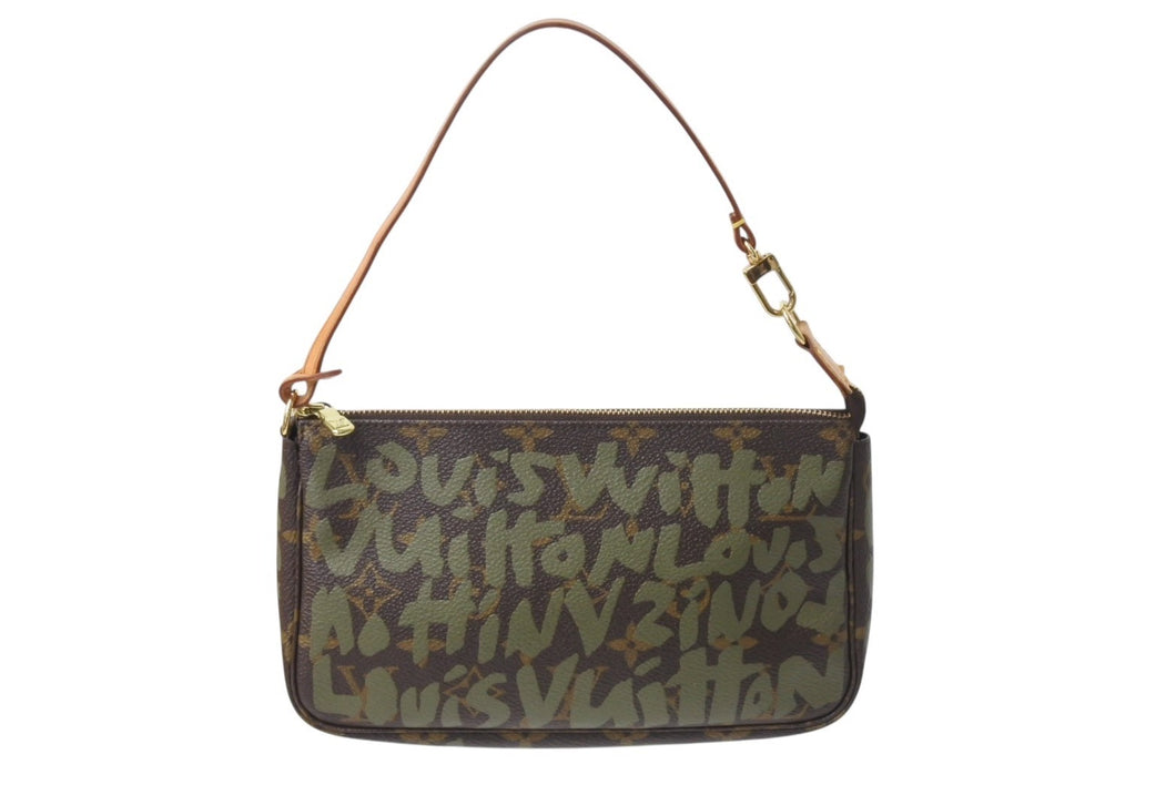 LOUIS VUITTON ルイヴィトン ポシェットアクセソワールモノグラムグラフィティ M92191 ハンドバッグ カーキ 美品 中古 4b003454