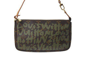 LOUIS VUITTON ルイヴィトン ポシェットアクセソワールモノグラムグラフィティ M92191 ハンドバッグ カーキ 美品 中古 4b003454