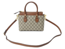 Load image into Gallery viewer, GUCCI グッチ 2WAYバッグ ハンドバッグ ショルダーバッグ GGスプリームキャンバス レザー ブラウン ベージュ 美品 中古 4b003455