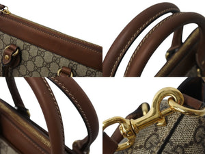 GUCCI グッチ 2WAYバッグ ハンドバッグ ショルダーバッグ GGスプリームキャンバス レザー ブラウン ベージュ 美品 中古 4b003455