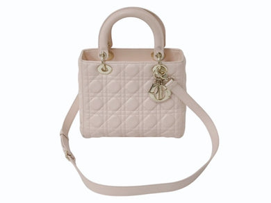 Christian Dior クリスチャンディオール LADY DIOR レディディオール ミディアムバッグ ラムスキン カナージュ 2WAY 美品 中古 4b003456
