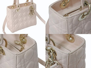 Christian Dior クリスチャンディオール LADY DIOR レディディオール ミディアムバッグ ラムスキン カナージュ 2WAY 美品 中古 4b003456