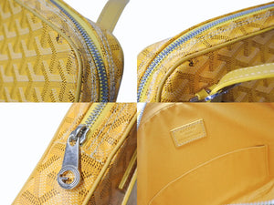 GOYARD ゴヤール ヨナ MM ハンドバッグ ヘリンボーン柄 イエロー ゴヤールディンキャンバス レザー シルバー金具 美品 中古 4b003457