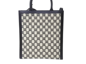 極美品 CELINE セリーヌ トートバッグ トリンオフ スモールバーティカルカバ 194352CS8.38NO カーフスキン キャンバス ブラック ホワイト 中古 4b003460