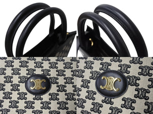 極美品 CELINE セリーヌ トートバッグ トリンオフ スモールバーティカルカバ 194352CS8.38NO カーフスキン キャンバス ブラック ホワイト 中古 4b003460