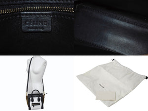 CELINE セリーヌ ハンドバッグ ショルダーバッグ 2way ラゲージナノショッパー カーフ ブラック ホワイト カーキ 美品 中古 4b003461