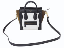 Load image into Gallery viewer, CELINE セリーヌ ハンドバッグ ショルダーバッグ 2way ラゲージナノショッパー カーフ ブラック ホワイト カーキ 美品 中古 4b003461