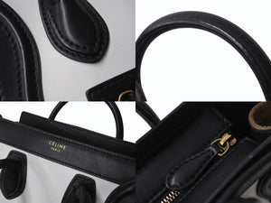CELINE セリーヌ ハンドバッグ ショルダーバッグ 2way ラゲージナノショッパー カーフ ブラック ホワイト カーキ 美品 中古 4b003461