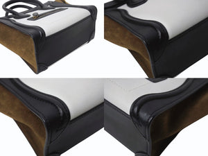 CELINE セリーヌ ハンドバッグ ショルダーバッグ 2way ラゲージナノショッパー カーフ ブラック ホワイト カーキ 美品 中古 4b003461