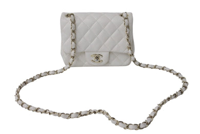 CHANEL シャネル ミニマトラッセ シングルフラップ シングルチェーン ショルダーバッグ ラムスキン ホワイト ゴールド金具 美品 中古 4b003462