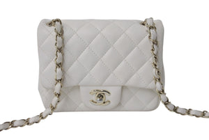 CHANEL シャネル ミニマトラッセ シングルフラップ シングルチェーン ショルダーバッグ ラムスキン ホワイト ゴールド金具 美品 中古 4b003462