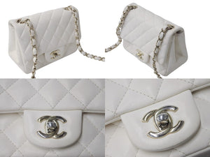 CHANEL シャネル ミニマトラッセ シングルフラップ シングルチェーン ショルダーバッグ ラムスキン ホワイト ゴールド金具 美品 中古 4b003462