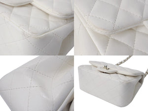 CHANEL シャネル ミニマトラッセ シングルフラップ シングルチェーン ショルダーバッグ ラムスキン ホワイト ゴールド金具 美品 中古 4b003462