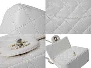 CHANEL シャネル ミニマトラッセ シングルフラップ シングルチェーン ショルダーバッグ ラムスキン ホワイト ゴールド金具 美品 中古 4b003462