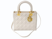 Load image into Gallery viewer, Christian Dior クリスチャンディオール レディ ディオール 2WAY ショルダーバッグ ミディアム カナージュ ラムスキン ライトベージュ M0565ONGE 美品 中古 4b003463