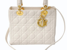 Load image into Gallery viewer, Christian Dior クリスチャンディオール レディ ディオール 2WAY ショルダーバッグ ミディアム カナージュ ラムスキン ライトベージュ M0565ONGE 美品 中古 4b003463