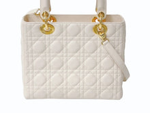 Load image into Gallery viewer, Christian Dior クリスチャンディオール レディ ディオール 2WAY ショルダーバッグ ミディアム カナージュ ラムスキン ライトベージュ M0565ONGE 美品 中古 4b003463