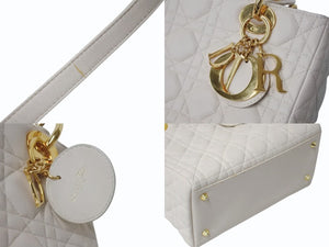 Christian Dior クリスチャンディオール レディ ディオール 2WAY ショルダーバッグ ミディアム カナージュ ラムスキン ライトベージュ M0565ONGE 美品 中古 4b003463