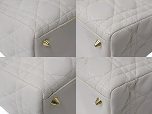 Christian Dior クリスチャンディオール レディ ディオール 2WAY ショルダーバッグ ミディアム カナージュ ラムスキン ライトベージュ M0565ONGE 美品 中古 4b003463