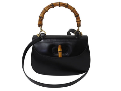 GUCCI グッチ バンブー 2WAY ハンドバッグ 000 2684 0633 レザー ブラック ゴールド金具 ウッド ショルダー 鞄 美品 中古 4b003464