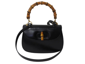GUCCI グッチ バンブー 2WAY ハンドバッグ 000 2684 0633 レザー ブラック ゴールド金具 ウッド ショルダー 鞄 美品 中古 4b003464