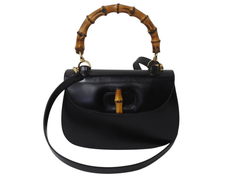 GUCCI グッチ バンブー 2WAY ハンドバッグ 000 2684 0633 レザー ブラック ゴールド金具 ウッド ショルダー 鞄 美品 中古 4b003464