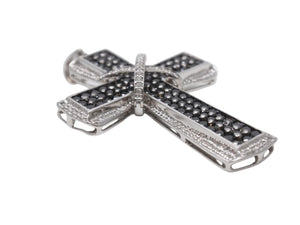 極美品 クロス 十字架 ペンダントトップ チャーム 重量約13.6g K18WG/D4.10刻印 パヴェダイヤ ダイヤモンド ブラックダイヤモンド 中古 4b003472