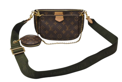極美品 LOUIS VUITTON ルイヴィトン ミュルティポシェット アクセソワール カーキ ショルダーバッグ モノグラム M44813 中古 4b003476