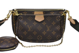 極美品 LOUIS VUITTON ルイヴィトン ミュルティポシェット アクセソワール カーキ ショルダーバッグ モノグラム M44813 中古 4b003476