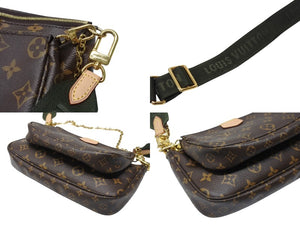 極美品 LOUIS VUITTON ルイヴィトン ミュルティポシェット アクセソワール カーキ ショルダーバッグ モノグラム M44813 中古 4b003476