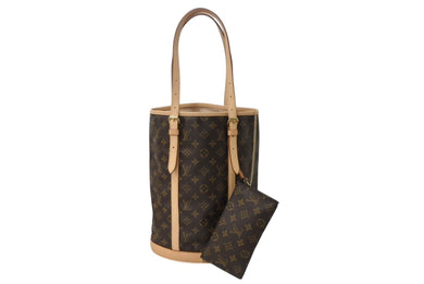 新品未使用 LOUIS VUITTON ルイ ヴィトン ハンドバッグ バケットGM モノグラム M42236 PVC レザー ブラウン ゴールド金具 中古 4b003477