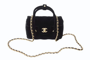 新品未使用 CHANEL シャネル ハンドバッグ チェーンショルダーバッグ 2WAY ランダム番台 ベルベット ココマーク キルティング ブラック 中古 4b003482