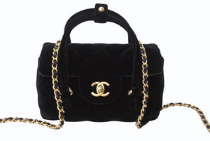 新品未使用 CHANEL シャネル ハンドバッグ チェーンショルダーバッグ 2WAY ランダム番台 ベルベット ココマーク キルティング ブラック 中古 4b003482