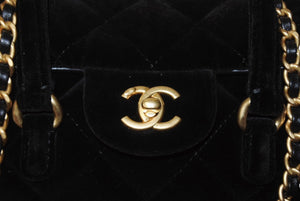 新品未使用 CHANEL シャネル ハンドバッグ チェーンショルダーバッグ 2WAY ランダム番台 ベルベット ココマーク キルティング ブラック 中古 4b003482