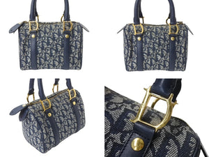 Christian Dior クリスチャンディオール ハンドバッグ ミニボストンバッグ キャンバス レザー トロッター柄 ネイビー ゴールド金具 美品 中古 4b003487