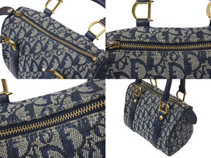 Christian Dior クリスチャンディオール ハンドバッグ ミニボストンバッグ キャンバス レザー トロッター柄 ネイビー ゴールド金具 美品 中古 4b003487
