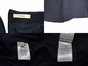 CELINE セリーヌ フィービー期 ロングスカート 2 2H94 サイズ36 アシンメトリー マーメイド ネイビー 変形 美品 中古 4b003498