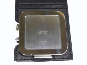 CARTIER カルティエ サントス トラベルクロック 置き時計 スイス製 レザー ステンレス W0100151 ホワイト 美品 中古 4b003500