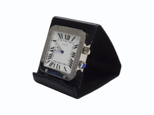 CARTIER カルティエ サントス トラベルクロック 置き時計 スイス製 レザー ステンレス W0100151 ホワイト 美品 中古 4b003500