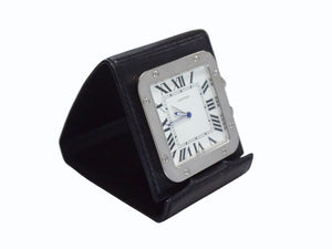 CARTIER カルティエ サントス トラベルクロック 置き時計 スイス製 レザー ステンレス W0100151 ホワイト 美品 中古 4b003500